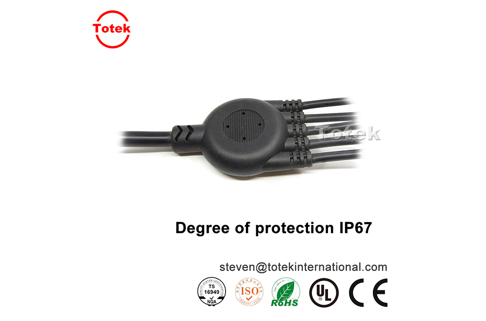 custom waterproof IP67 1 to 5 over-molded Y connector wire cable splitter